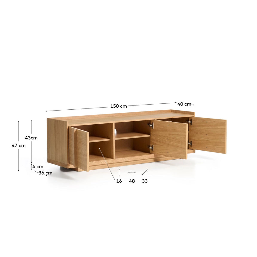 TV-Möbel Onix aus Eichenfurnier mit Naturton-Finish 150 x 47 cm FSC Mix Credit von Kave Home – Bild 2