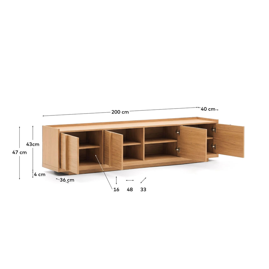 TV-Möbel Onix aus Eichenfurnier mit Naturton-Finish 200 x 45 cm FSC Mix Credit von Kave Home – Bild 2