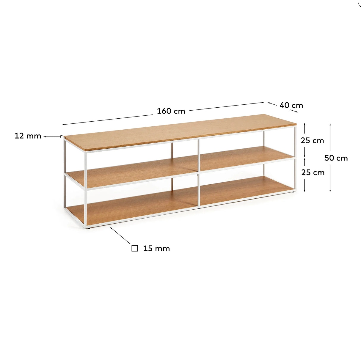 TV-Möbel Yoana aus Eichenfurnier und Metallgestell weiß 160 x 40 cm von Kave Home – Produktbild 4