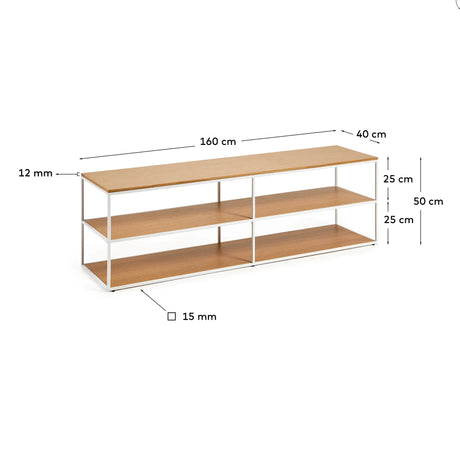 TV-Möbel Yoana aus Eichenfurnier und Metallgestell weiß 160 x 40 cm von Kave Home – Produktbild 4