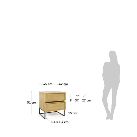 Taiana Nachttisch mit Eichenfurnier und Stahlstruktur mit schwarzem Finish 45 x 51 cm von Kave Home – Produktbild 6