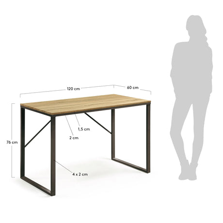 Talbot Schreibtisch MDF Finish in Natur und Stahlbeine mit schwarzem Finish 120 x 60 cm von Kave Home – Produktbild 2