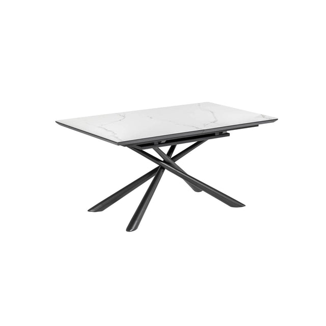 Theone ausziehbarer Tisch Feinsteinzeugplatte weiß schwarze Stahlbeine 160 (210) x 90 cm von Kave Home – Bild 1