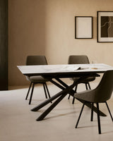Theone ausziehbarer Tisch Feinsteinzeugplatte weiß schwarze Stahlbeine 160 (210) x 90 cm von Kave Home – Bild 2