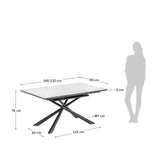 Theone ausziehbarer Tisch Feinsteinzeugplatte weiß schwarze Stahlbeine 160 (210) x 90 cm von Kave Home – Bild 4