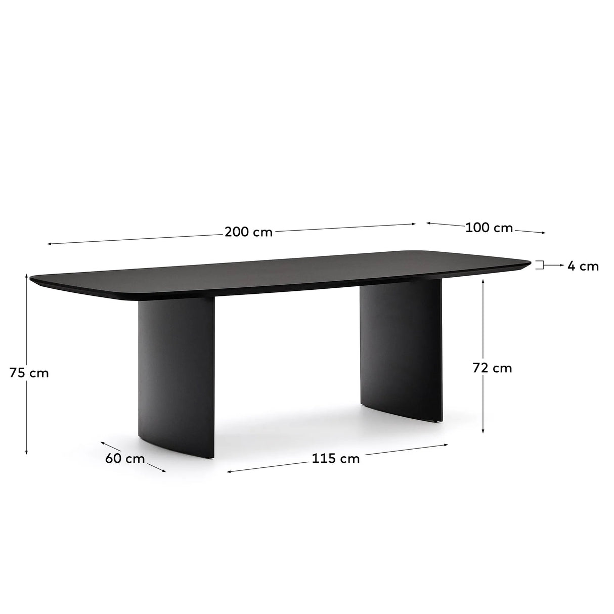 Tisch Litto aus schwarz lackiertem MDF 200 x 100 cm von Kave Home – Produktbild 4
