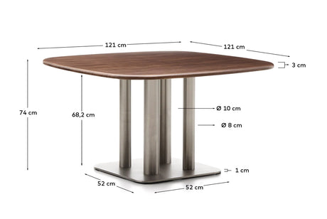 Tisch Melvar aus Nussbaumfurnier FSC 100 % und Beine mit gebürsteter Edelstahlbasis 121 x 121 cm von Kave Home – Produktbild 4