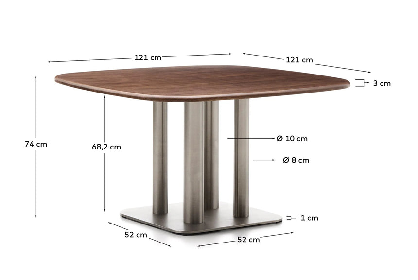 Tisch Melvar aus Nussbaumfurnier FSC 100 % und Beine mit gebürsteter Edelstahlbasis 121 x 121 cm von Kave Home – Produktbild 4
