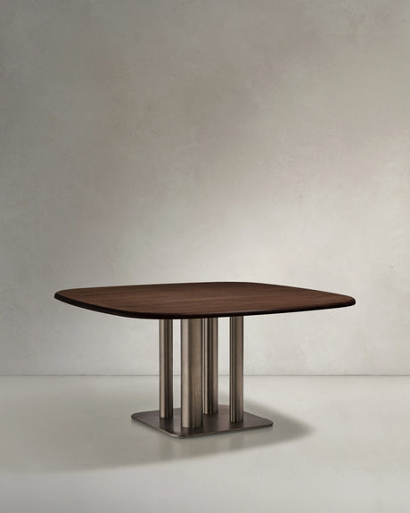 Tisch Melvar aus Nussbaumfurnier FSC 100 % und Beine mit gebürsteter Edelstahlbasis 121 x 121 cm von Kave Home – Produktbild 5
