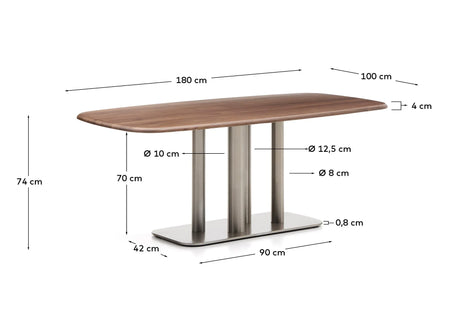 Tisch Melvar aus Nussbaumfurnier FSC 100 % und Beine mit gebürsteter Edelstahlbasis 180 x 100 cm von Kave Home – Produktbild 5