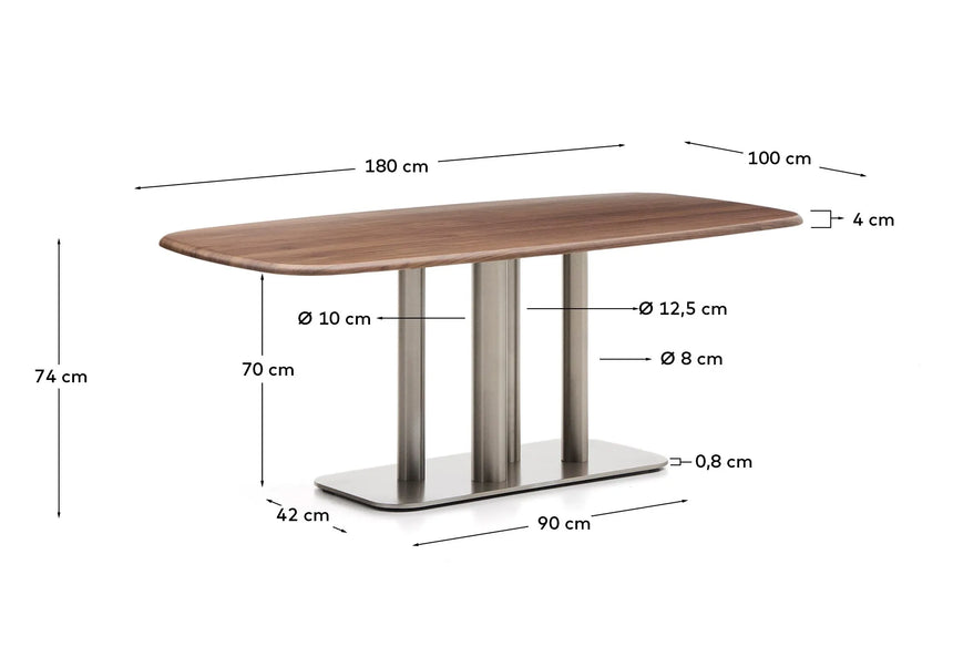 Tisch Melvar aus Nussbaumfurnier FSC 100 % und Beine mit gebürsteter Edelstahlbasis 180 x 100 cm von Kave Home – Produktbild 5