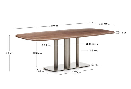 Tisch Melvar aus Nussbaumfurnier FSC 100 % und Beine mit gebürsteter Edelstahlbasis 220 x 110 cm von Kave Home – Produktbild 9
