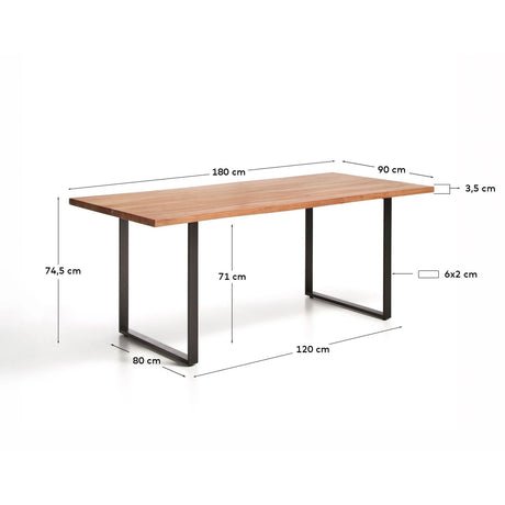 Tisch Uxue aus massivem Akazienholz mit Beinen aus schwarzem Stahl 180 x 90 cm von Kave Home – Bild 2