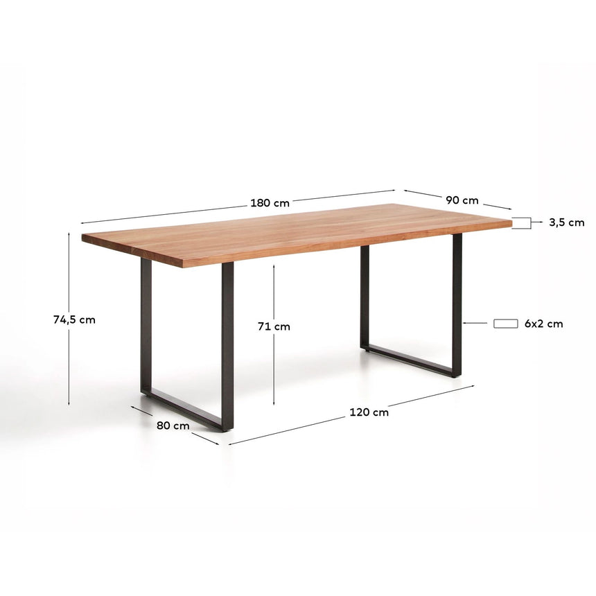 Tisch Uxue aus massivem Akazienholz mit Beinen aus schwarzem Stahl 180 x 90 cm von Kave Home – Bild 2