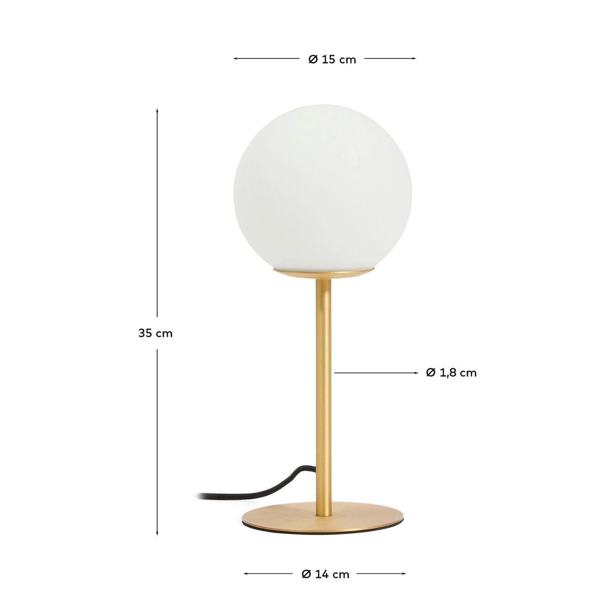 Tischlampe Brisia aus Metall mit gebürstetem Messing-Finish und einer mattierten Glaskugel Ø 15 cm von Kave Home – Bild 3