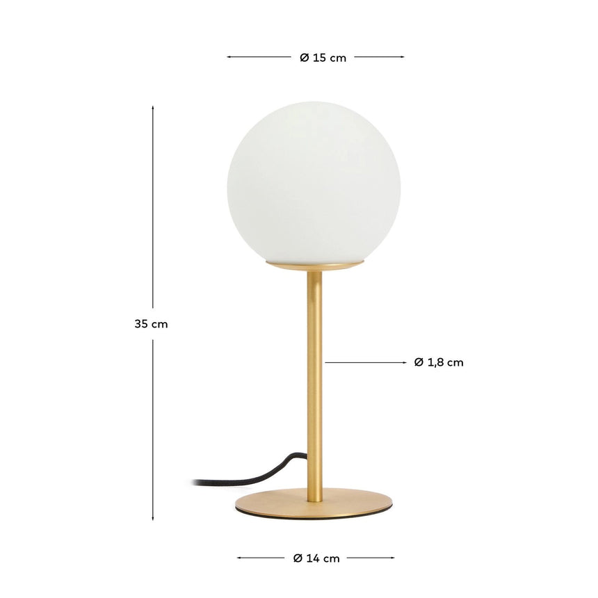 Tischlampe Brisia aus Metall mit gebürstetem Messing-Finish und einer mattierten Glaskugel Ø 15 cm von Kave Home – Bild 3