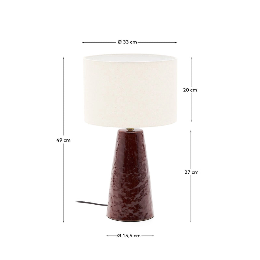 Tischlampe Drava aus weinroter Keramik mit Baumwollschirm von Kave Home – Bild 4