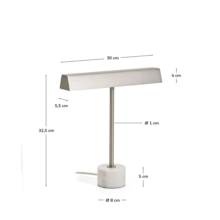 Tischlampe Lynor aus gebürstetem Metall mit weißem Marmorsockel von Kave Home – Bild 4