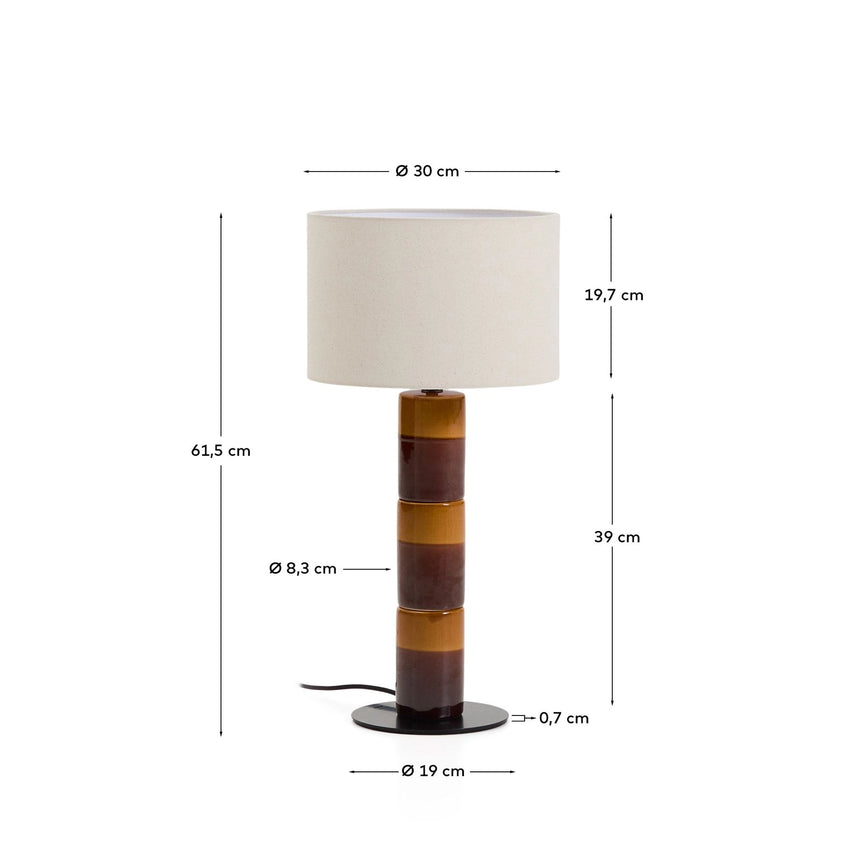 Tischlampe Mavran mit Baumwollschirm und Keramiksockel in Braun und Senfgelb von Kave Home – Bild 6