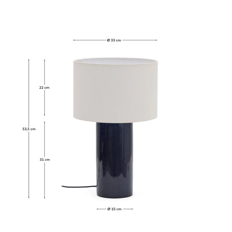 Tischlampe Toneric aus Keramik mit blauem Finish und Baumwolle von Kave Home – Produktbild 4