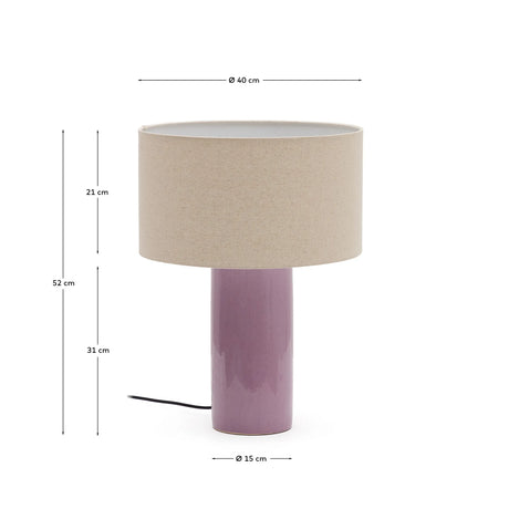 Tischlampe Toneric aus Keramik mit lila Finish und Baumwolle von Kave Home – Produktbild 4