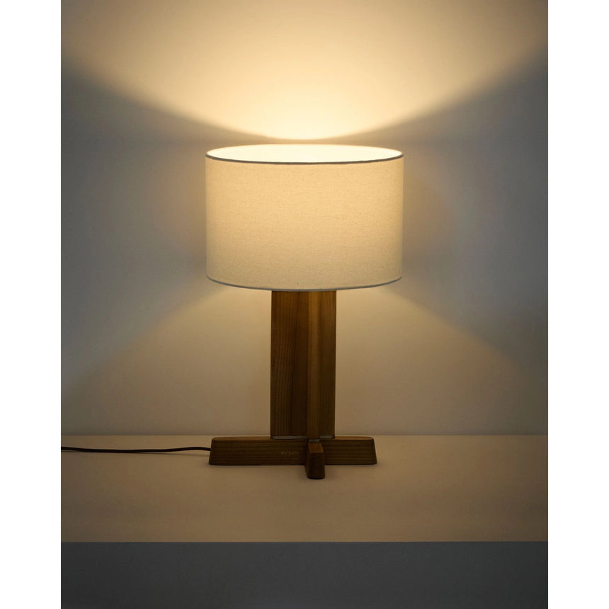 Tischleuchte Niani aus Kautschukholz mit Finish in Naturton und elfenbeinfarbenem Baumwollschirm Ø 30 cm von Kave Home – Bild 4
