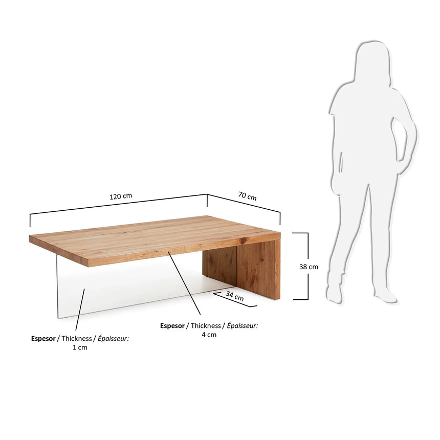 Tulsi Couchtisch aus massiver Eiche und Glas 120 x 70 cm von Kave Home – Produktbild 2