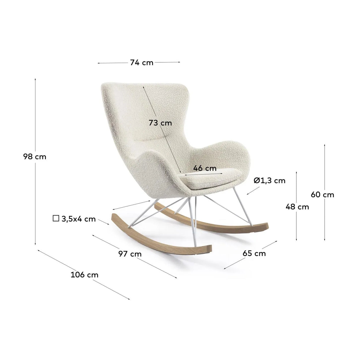 Vania Schaukelstuhl mit Bezug in Bouclé weiß von Kave Home – Produktbild 5