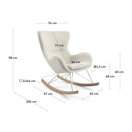 Vania Schaukelstuhl mit Bezug in Bouclé weiß von Kave Home – Produktbild 5