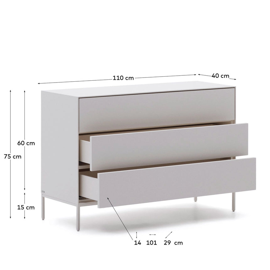 Vedrana Kommode 3 Schubladen MDF weiß lackiert 110 x 75 cm von Kave Home – Bild 3