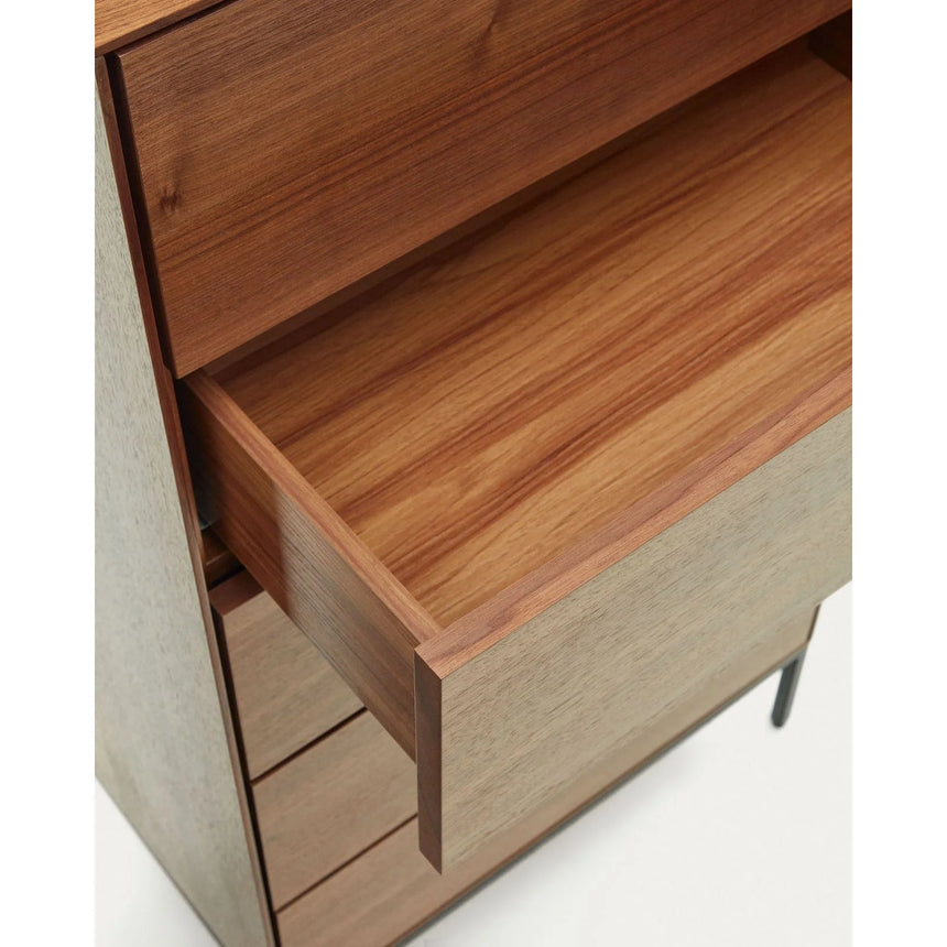 Vedrana Kommode 5 Schubladen aus Nussholzfurnier oder Holz und Stahlbeinen 60 x 114 cm von Kave Home – Bild 10