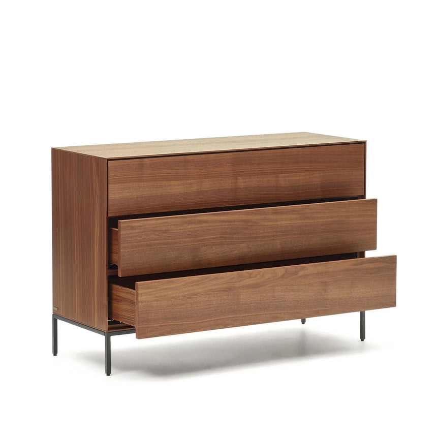 Vedrana Kommode aus 3 Schubladen aus Nussholzfurnier oder Holz und Stahlbeinen 110 x 75 cm von Kave Home – Bild 7