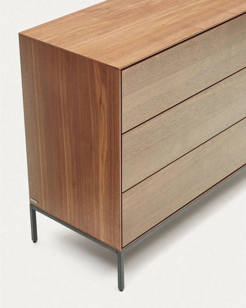Vedrana Kommode aus 3 Schubladen aus Nussholzfurnier oder Holz und Stahlbeinen 110 x 75 cm von Kave Home – Bild 9