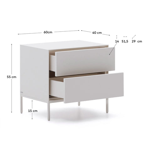 Vedrana Nachttisch 2 Schubladen MDF weiß lackiert 60 x 55 cm von Kave Home – Produktbild 4