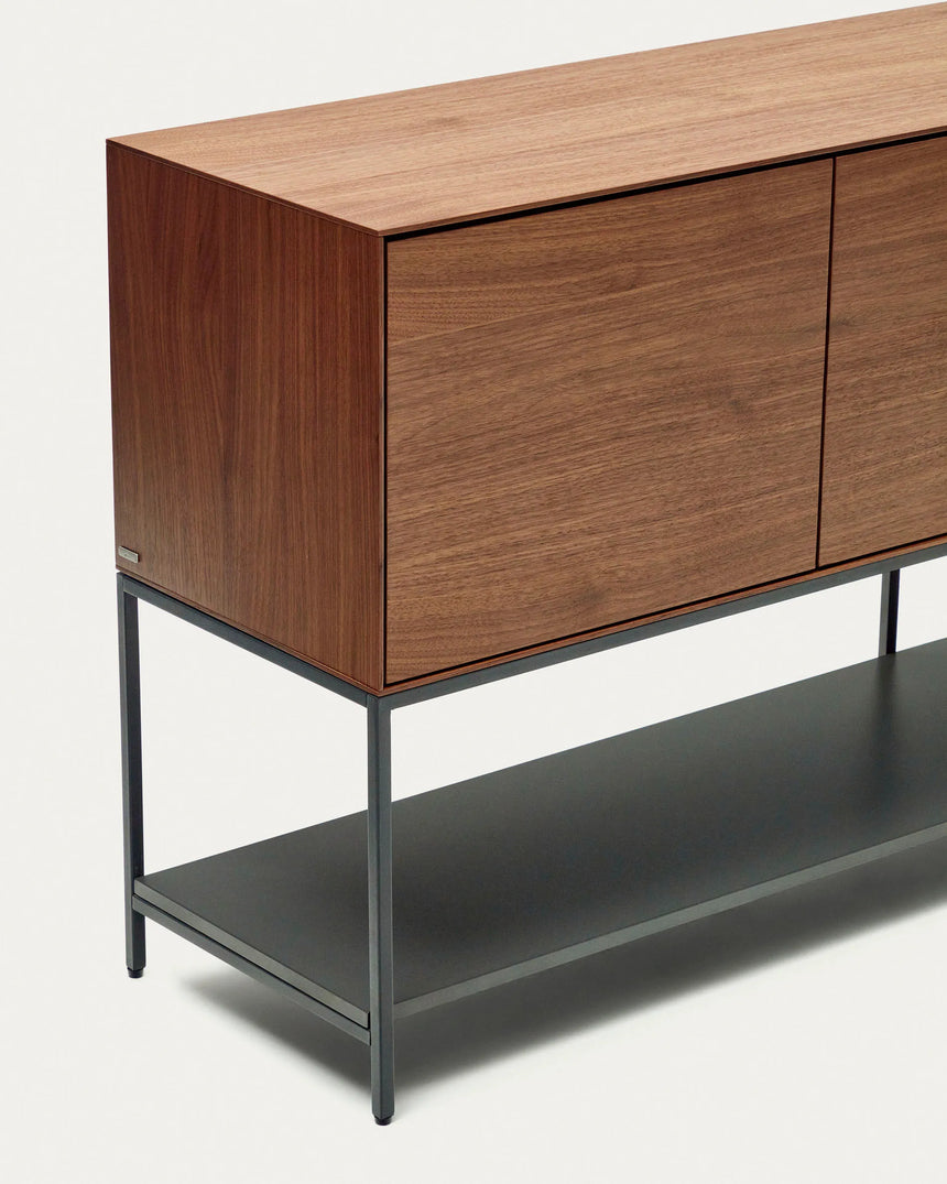 Vedrana Sideboard 2 Türen aus Nussholzfurnier und Stahlbeine in Schwarz 97,5 x 80 cm von Kave Home – Produktbild 1