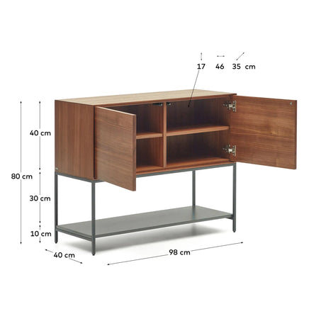 Vedrana Sideboard 2 Türen aus Nussholzfurnier und Stahlbeine in Schwarz 97,5 x 80 cm von Kave Home – Produktbild 4