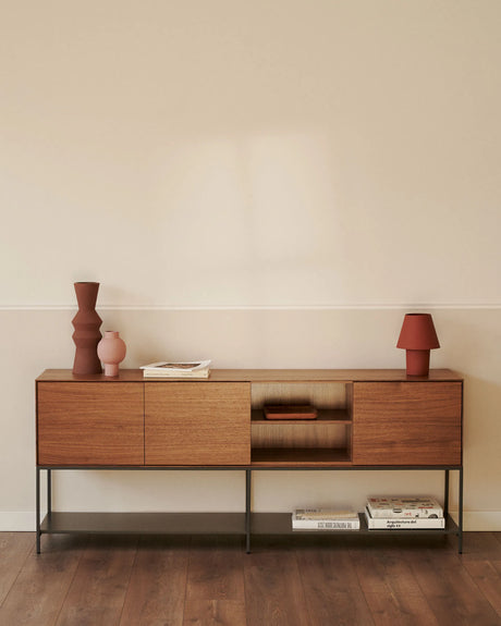 Vedrana Sideboard 3 Türen aus Nussholzfurnier und Stahlbeine in Schwarz 195 x 80 cm von Kave Home – Produktbild 6