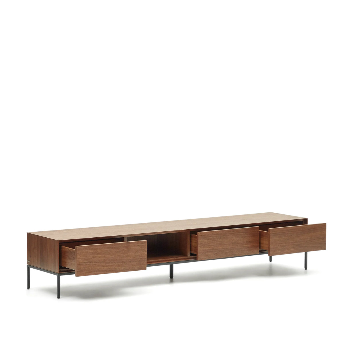 Vedrana TV-Schrank 3 Schubladen aus Nussholzfurnier und Stahlbeine in Schwarz 195 x 35 cm von Kave Home – Produktbild 13
