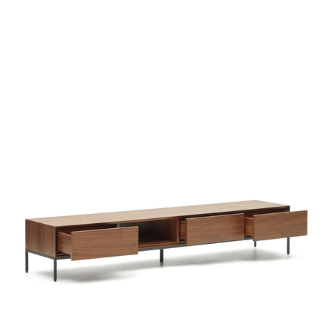 Vedrana TV-Schrank 3 Schubladen aus Nussholzfurnier und Stahlbeine in Schwarz 195 x 35 cm von Kave Home – Produktbild 13
