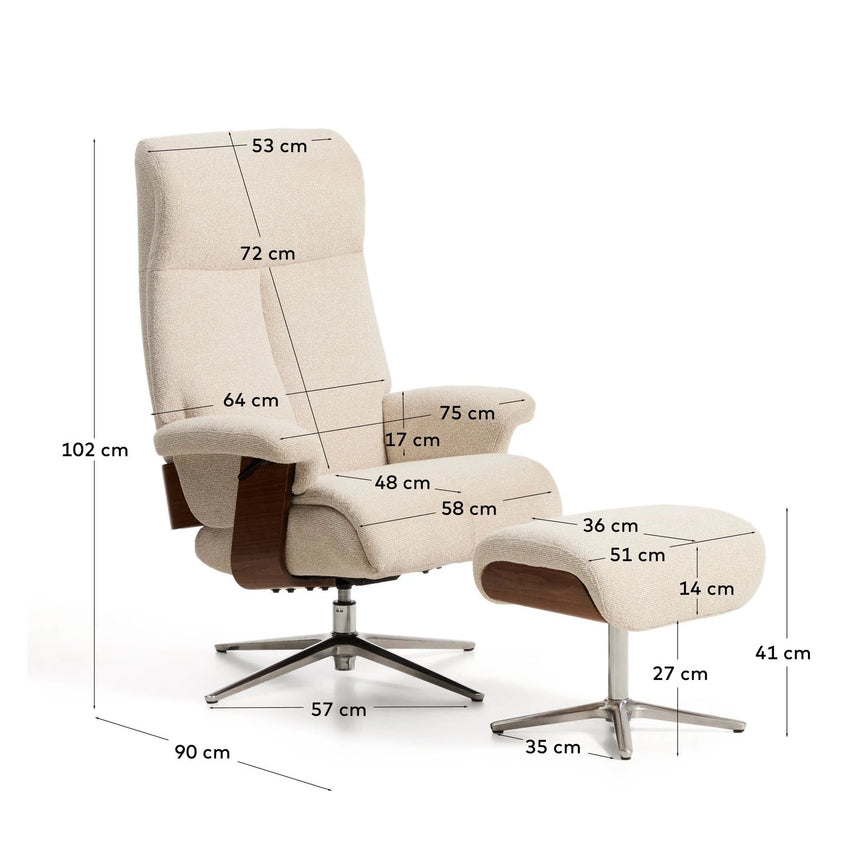 Verstellbarer Drehsessel Toriel mit Fußablage in beigem Microbouclé und mit Beinen aus Aluminium, FSC Mix Credit von Kave Home – Bild 5