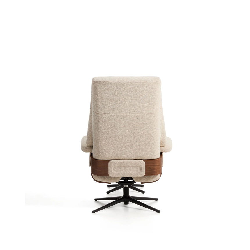 Verstellbarer Drehsessel Toriel mit Fußablage in beigem Microbouclé und mit Beinen aus Aluminium mit schwarzem Finish, FSC Mix Credit von Kave Home – Bild 10