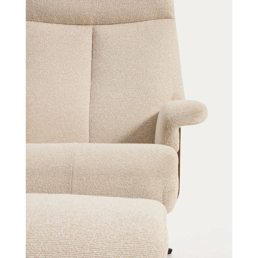 Verstellbarer Drehsessel Toriel mit Fußablage in beigem Microbouclé und mit Beinen aus Aluminium mit schwarzem Finish, FSC Mix Credit von Kave Home – Bild 11