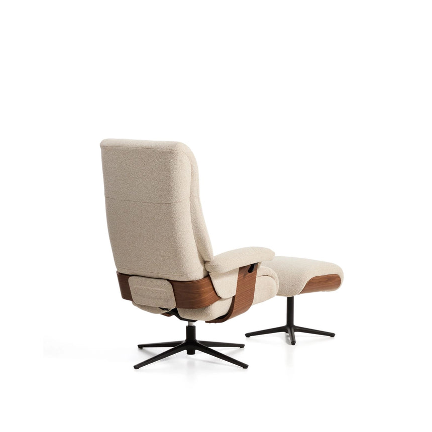 Verstellbarer Drehsessel Toriel mit Fußablage in beigem Microbouclé und mit Beinen aus Aluminium mit schwarzem Finish, FSC Mix Credit von Kave Home – Bild 8