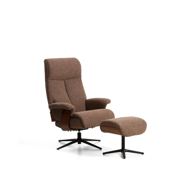 Verstellbarer Drehsessel Toriel mit Fußablage in schokobraunem Microbouclé und mit Beinen aus Aluminium mit schwarzem Finish,  FSC 100% von Kave Home – Bild 1