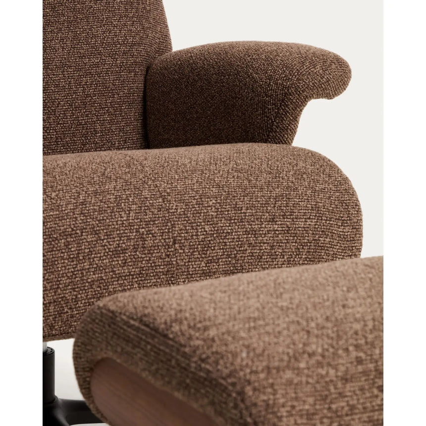 Verstellbarer Drehsessel Toriel mit Fußablage in schokobraunem Microbouclé und mit Beinen aus Aluminium mit schwarzem Finish,  FSC 100% von Kave Home – Bild 11