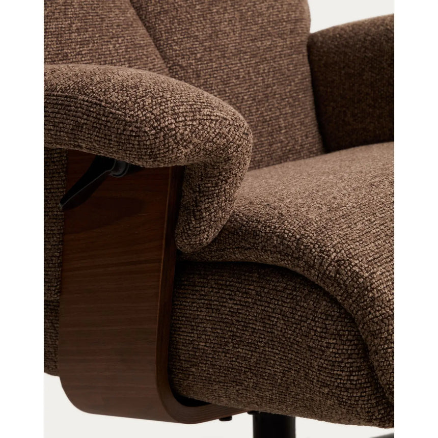 Verstellbarer Drehsessel Toriel mit Fußablage in schokobraunem Microbouclé und mit Beinen aus Aluminium mit schwarzem Finish,  FSC 100% von Kave Home – Bild 13