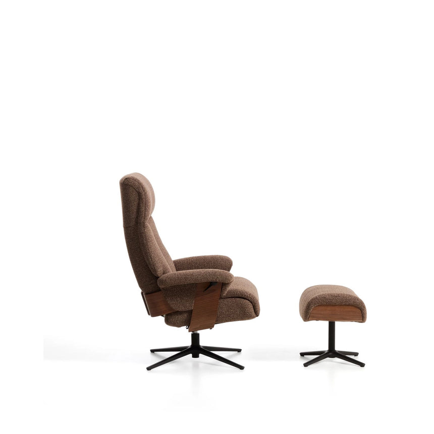 Verstellbarer Drehsessel Toriel mit Fußablage in schokobraunem Microbouclé und mit Beinen aus Aluminium mit schwarzem Finish,  FSC 100% von Kave Home – Bild 6