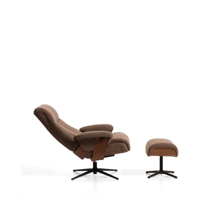 Verstellbarer Drehsessel Toriel mit Fußablage in schokobraunem Microbouclé und mit Beinen aus Aluminium mit schwarzem Finish,  FSC 100% von Kave Home – Bild 7