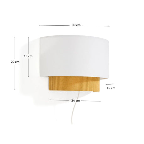 Wandleuchte Bianella aus Baumwolle und senfgelbem Cord, Ø 40 cm von Kave Home – Bild 3