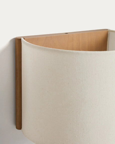 Wandleuchte Umbran aus hellbraunem oder dunkelbraunem Kautschukholz und Leinen in Beige von Kave Home – Bild 5